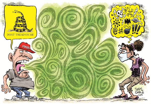 Masks vs No Masks by Daryl Cagle, CagleCartoons.com